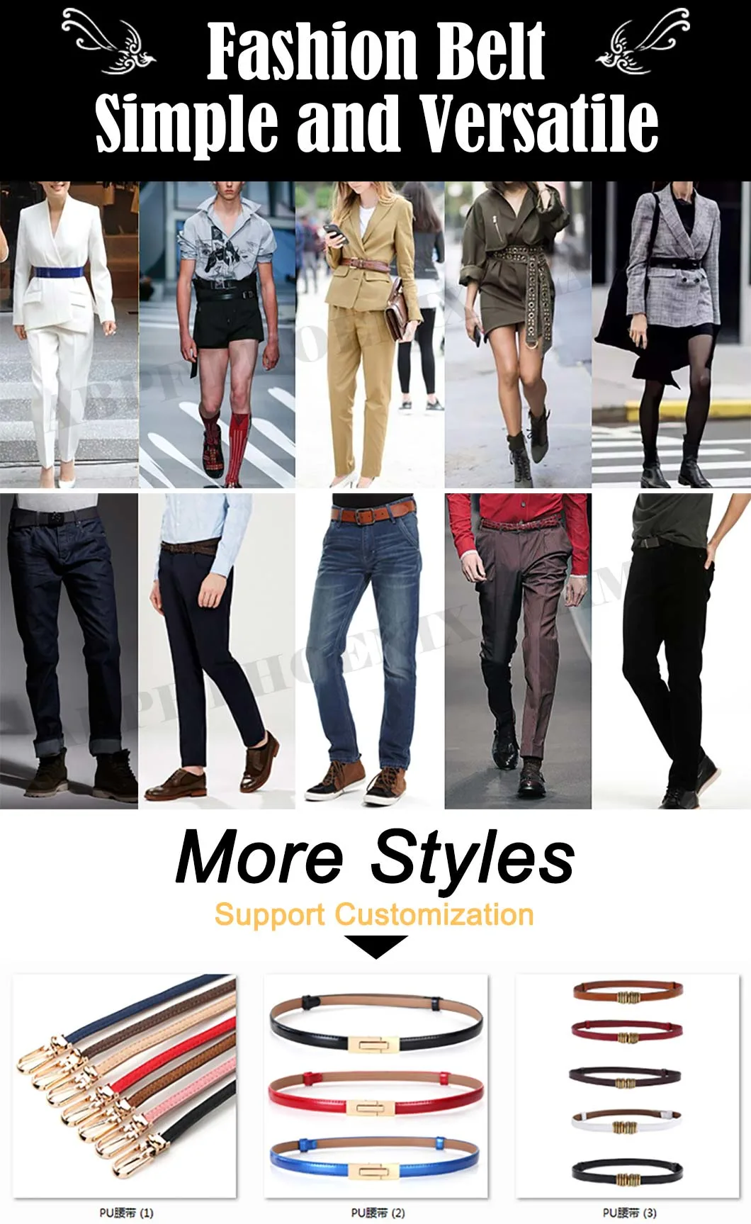 Multiple Colors Fashion Pattern Buckle Woman Belt Thin Leather Luxury Ladies Belts for Dress Women