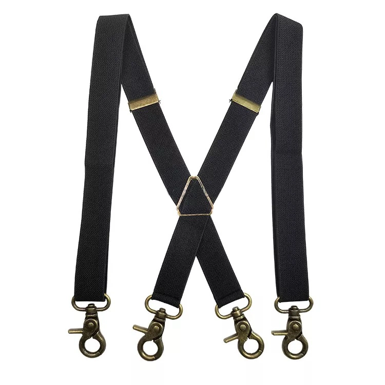 Custom Heavy Duty 3.5 Cm Black X Back 4 Snaps Hook Elastic Suspender for for Mens Trousers
