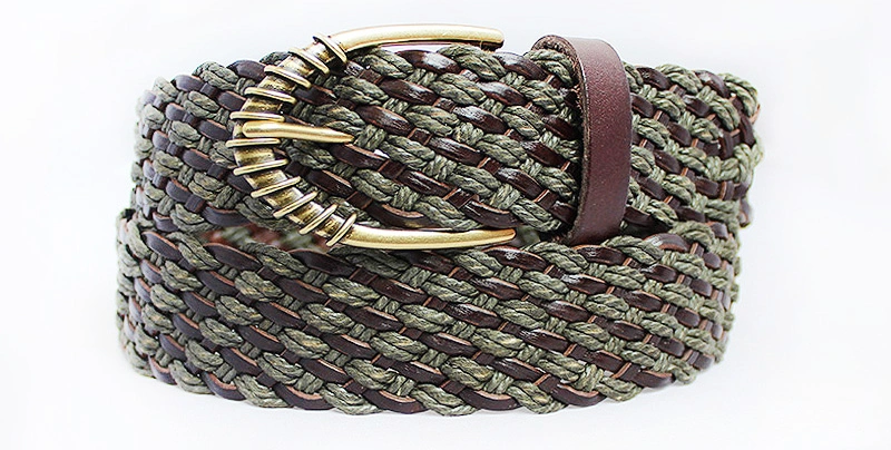 Weaving Belt with Pin Buckle Strip Fashion Faux Leather Hemp Rope Braid Belts Vintage Waistband