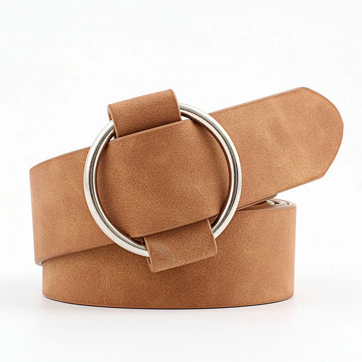 Needle-Free Round Buckle Casual Women&prime; S Belt Youth Fashion Wide Belt Women&prime; S Belt Faux Leather Belts Pin Free Buckle Belt