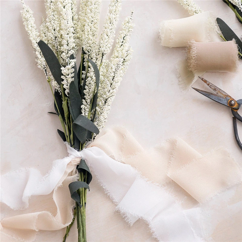 Hand-Torn Chiffon Raw Edge Ribbon Wedding Bouquet Strap Ins Ribbon Cloth Handmade Pearl Chiffon Belt