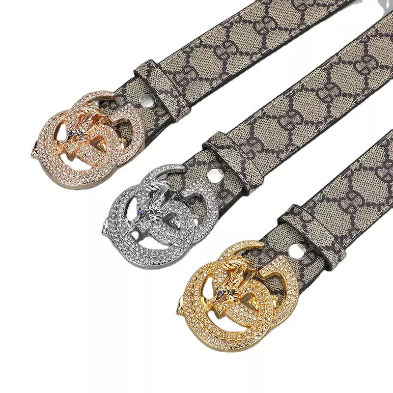 Top Layer Cowhide Full Diamond Smooth Buckle Leather Belt Men Fashion