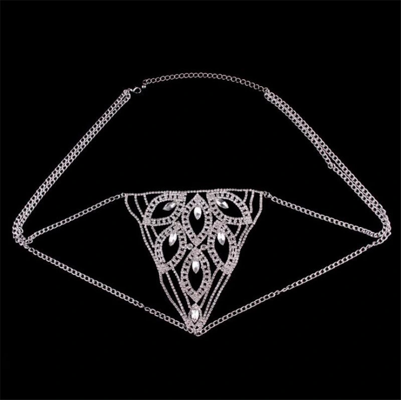 Exaggerated Vacation Triangle Accessories Nightclub Sexy Dance Bikini Accessories Full of Diamond Flower Waist Chain