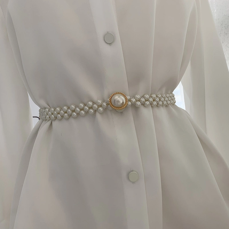 New Fashion Elastic Waist Belt Female Lady Women All-Match Pearl Belt Diamond Inside with Dress Belt Bl-3025