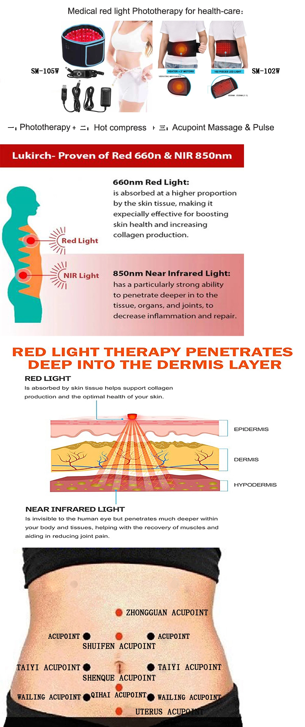 Near Infrared Red Light Therapy Massage Belt 660nm 850nm Waist Belt for Pain Fat Burnning Relief Weight Loss Heat Massage Slimming Belt