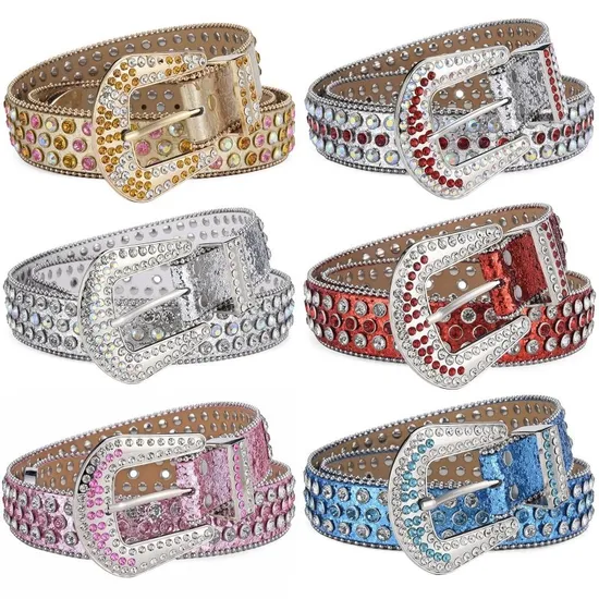 Red Bling Shiny Belt Full Chain Crystal Belt Diamond Rhinestone Studded Belt