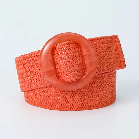 New Design Straw Woven Belts Youth Students Oval Plastic Buckle Waist Belts Fashion All Match Pants Elastic Waistband
