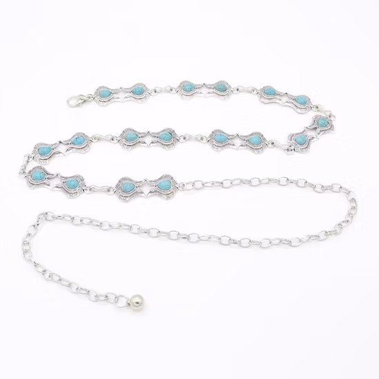 Wholesale Western Cow Style Mommy and Me Oval Diamond Turquoise Stone Concho Chain Belt Bc22027
