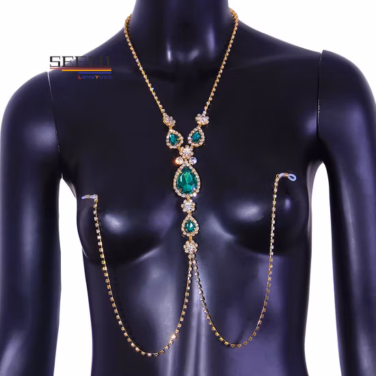 Fashion Sexy Green Diamond Nipples Accessory Rhinestone Body Chain