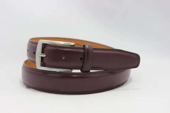 Feathered Edge Stitched Matt Pearl Alloy Buckle Belt in Cow Leather
